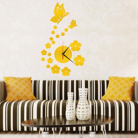 Autocollants Muraux - CrystalButterflyClocks™ - Doré - L'élégance a du style