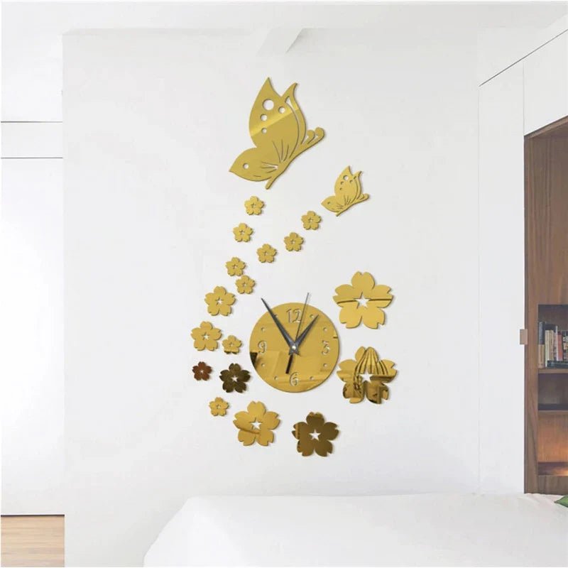 Autocollants Muraux - CrystalButterflyClocks™ - Doré - L'élégance a du style