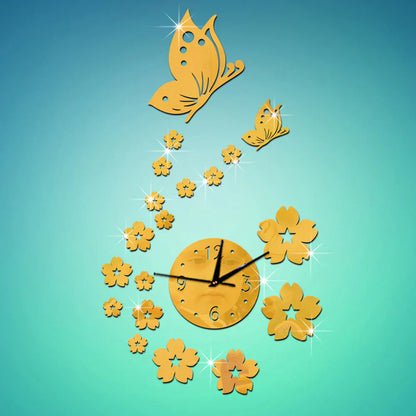Autocollants Muraux - CrystalButterflyClocks™ - Doré - L'élégance a du style