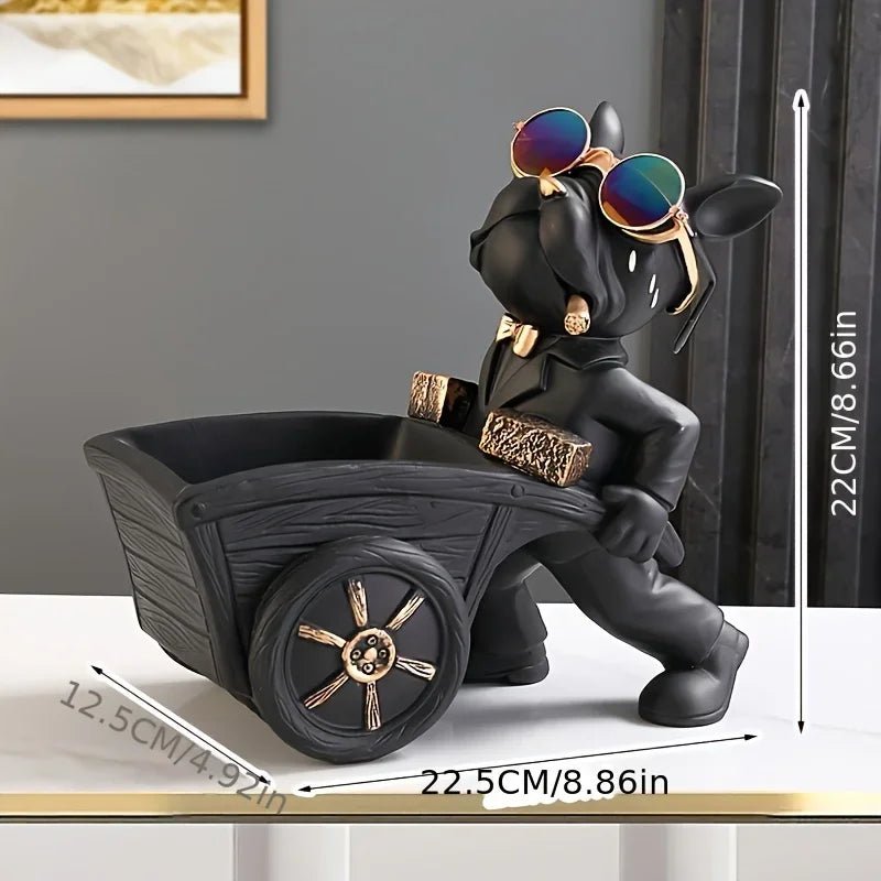 Statue de chien bulldog français avec brouette - L'élégance a du style