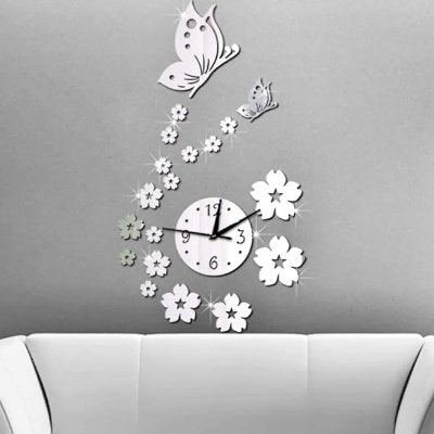 Autocollants Muraux - CrystalButterflyClocks™ - Argent - L'élégance a du style