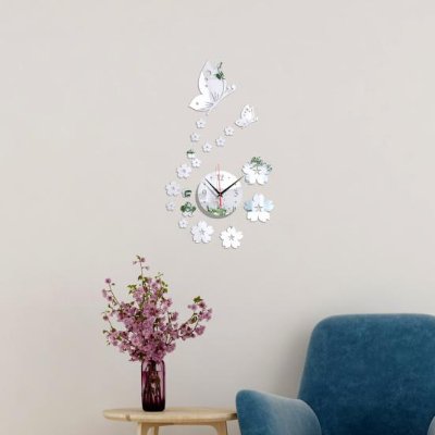 Autocollants Muraux - CrystalButterflyClocks™ - Argent - L'élégance a du style