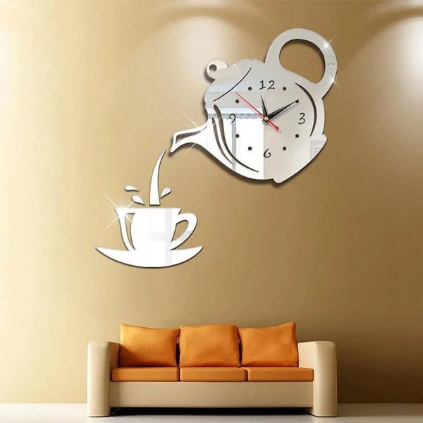 Horloge Murale - CupTeapotWallClock™ - Argent - L'élégance a du style