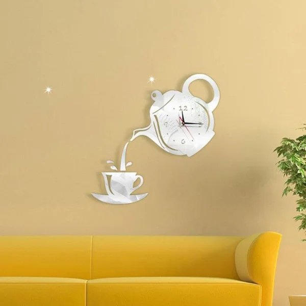 Horloge Murale - CupTeapotWallClock™ - Argent - L'élégance a du style