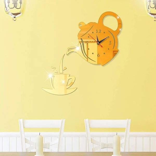 Horloge Murale - CupTeapotWallClock™ - Doré - L'élégance a du style