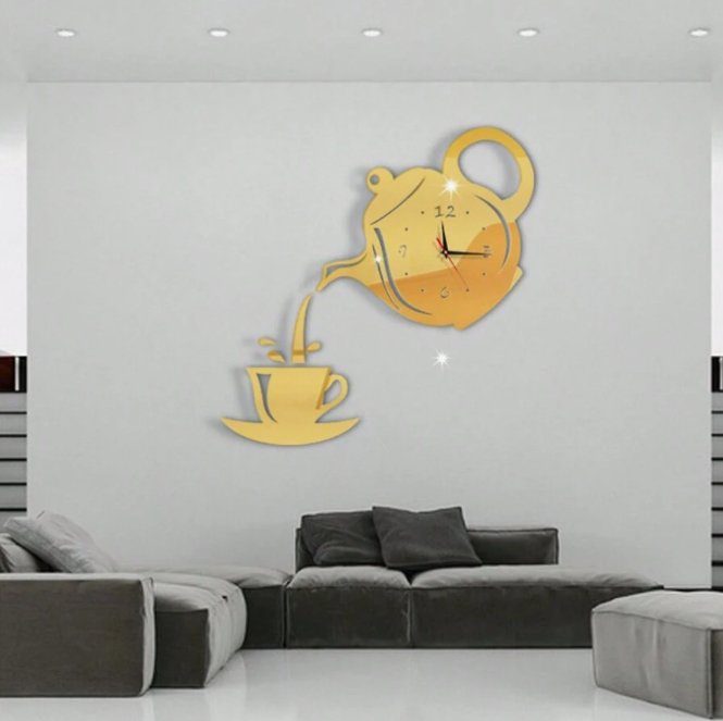 Horloge Murale - CupTeapotWallClock™ - Doré - L'élégance a du style