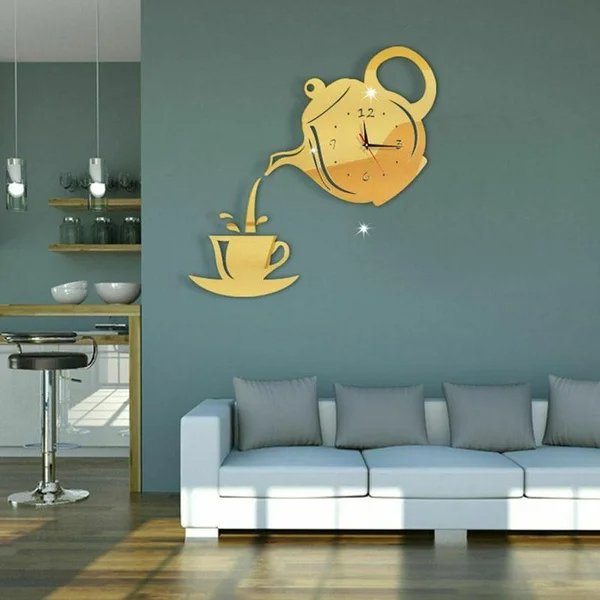 Horloge Murale - CupTeapotWallClock™ - Doré - L'élégance a du style